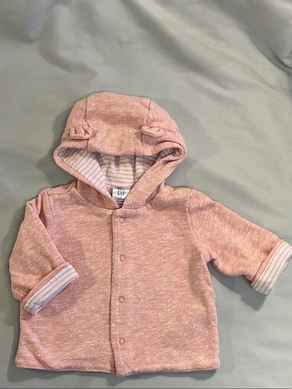 GAP Pink Hooded Baby Jacket with Striped Lining